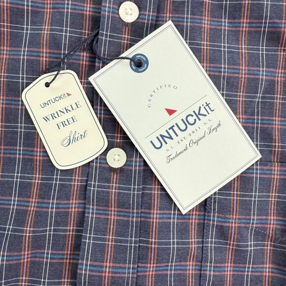 Men's Casual Button Down Shirt - Blue and Red Plaid - Picture 5 of 12